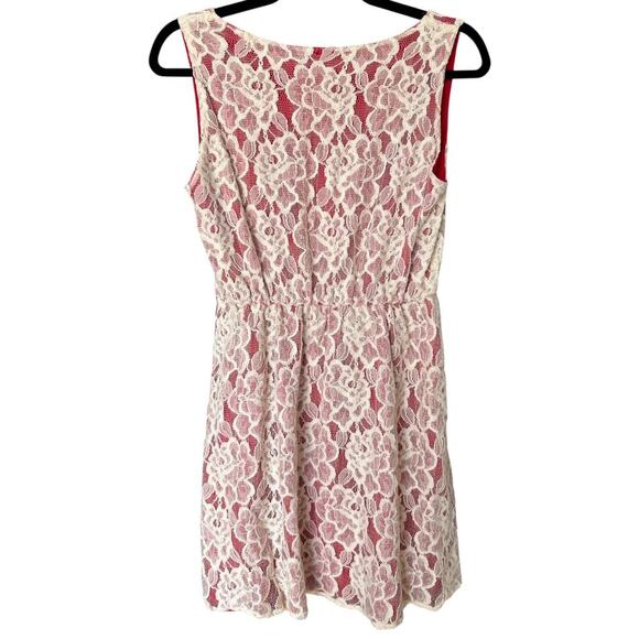 Bird Cage Anthropologie Red + Cream Lace Mini Dress Size Large - Picture 3 of 5